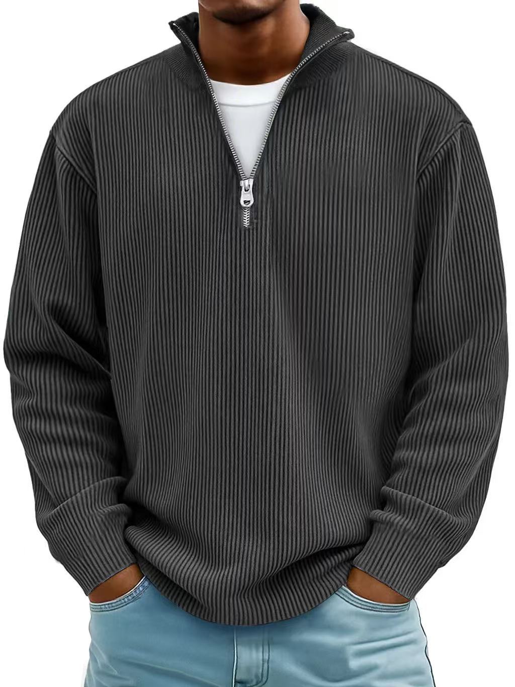 Men's Corduroy Zip Stand Collar Sweatshirt