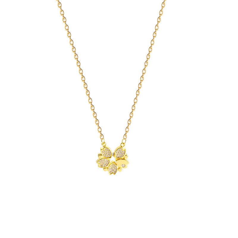 Four Leaf Clover Heart Necklace - Stainless Steel Crystal Pendant