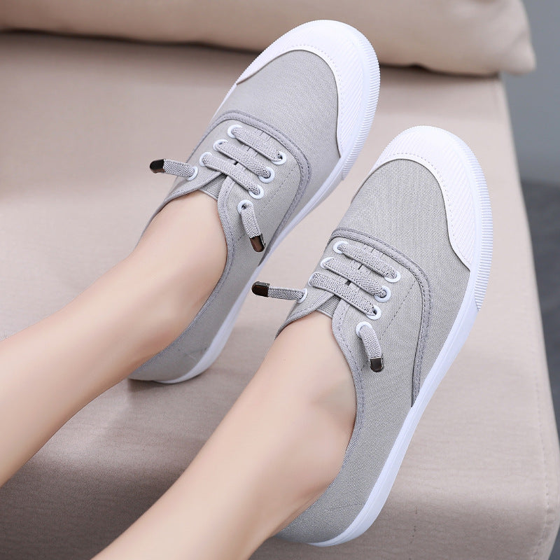 Women's Classic White Canvas Sneakers - Versatile Flat-Sole Shoes for Students & Everyday Wear