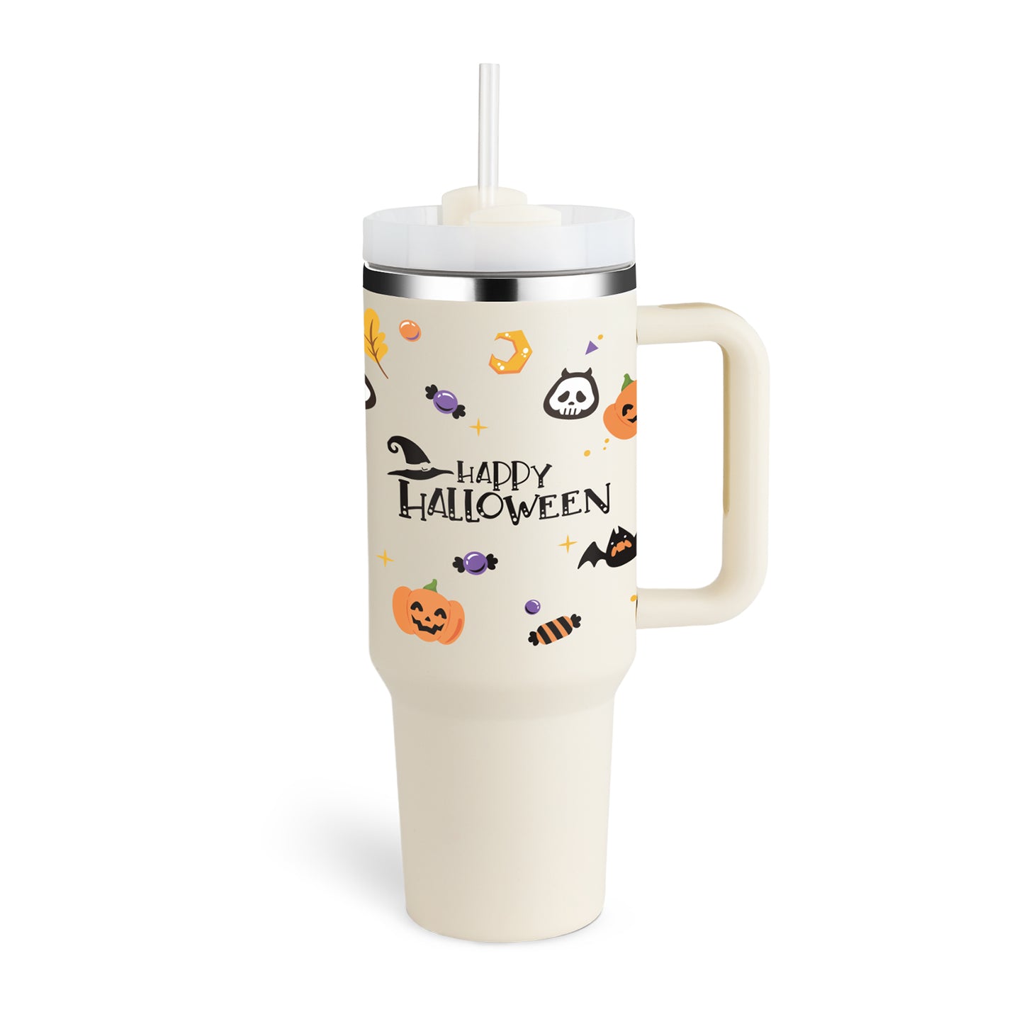 40oz Insulated Stainless Steel Tumbler with Handle & Straw - Spill-Proof Travel Mug