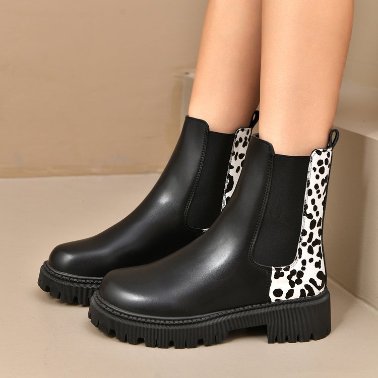 Bottes décontractées tout-aller à bout rond, talon épais et patchwork