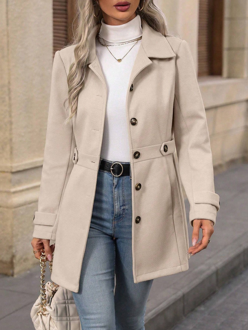 Women's Elegant Single-Breasted Wool Coat