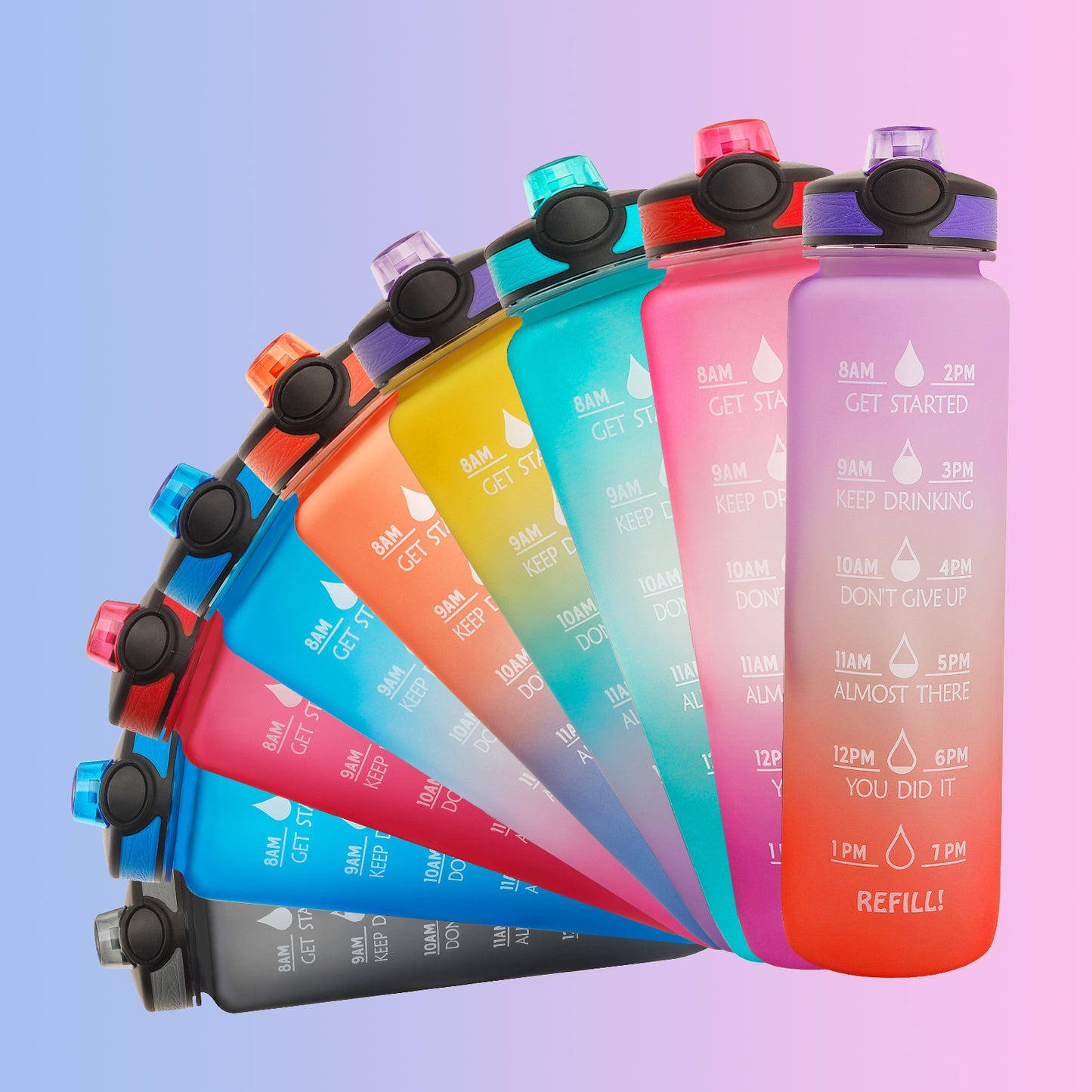 Water Bottle  1L with Time Marker - Leakproof Sports Bottle with Bounce Cover