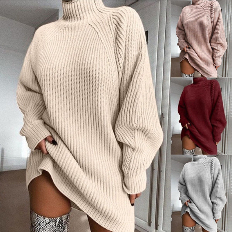 Robe pull col roulé pour femme - Tricot chaud d'hiver