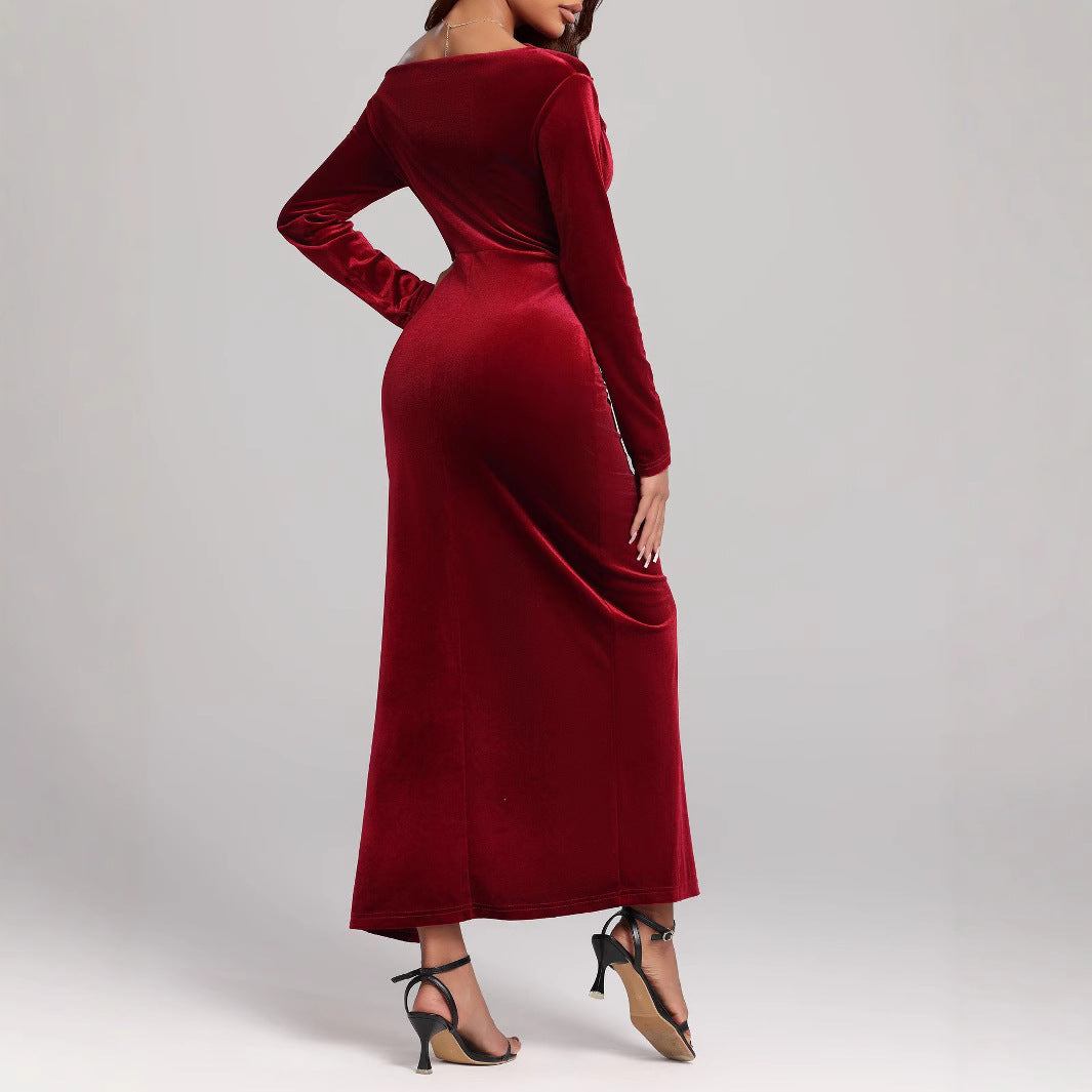 Robe de Soirée Formelle en Velours Fendue