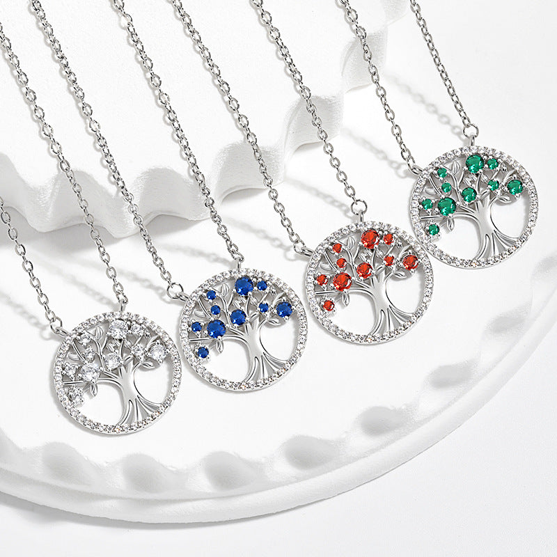 Collier Arbre de Vie - Pendentif Zircon Coloré Creux