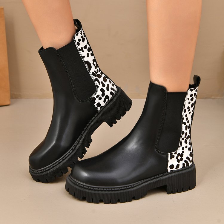 Bottes décontractées tout-aller à bout rond, talon épais et patchwork