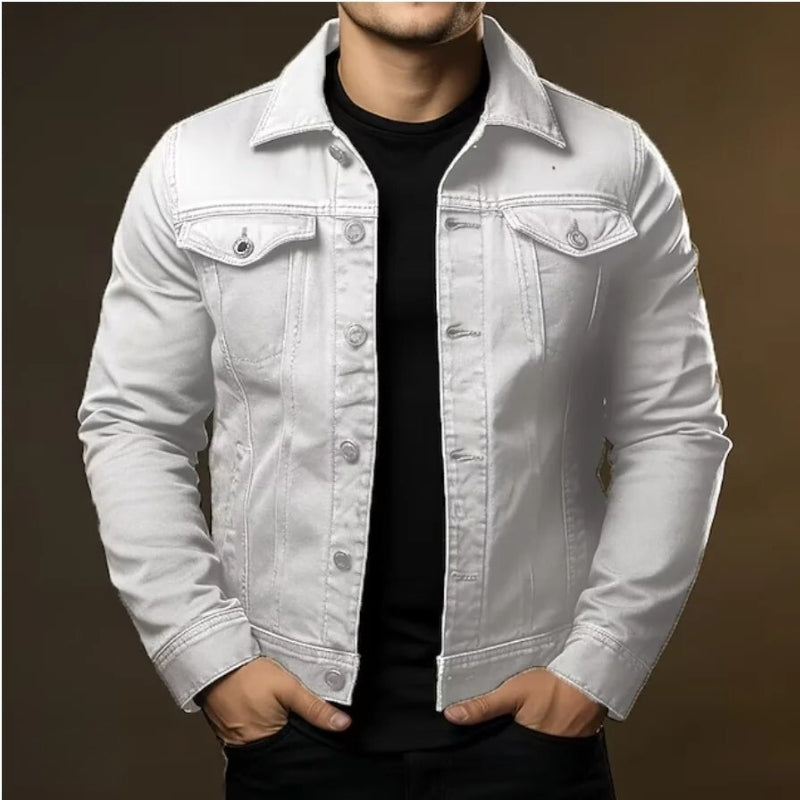 Solid Color Denim Utility Jacket - Men's Heavyweight Coat