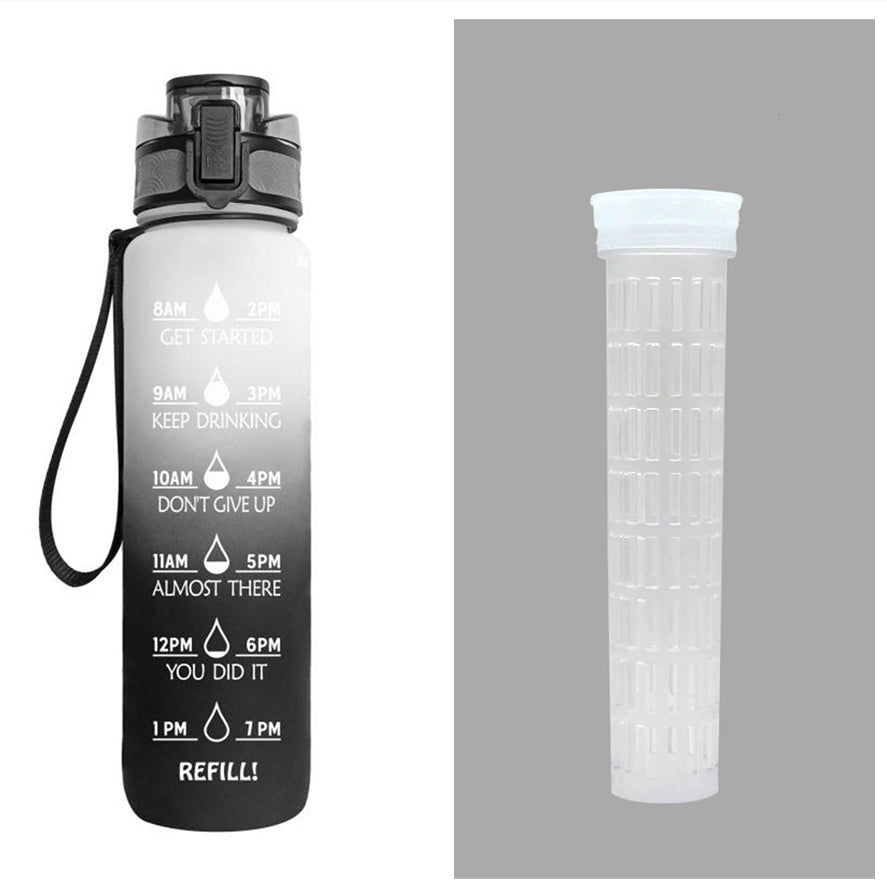 Water Bottle  1L with Time Marker - Leakproof Sports Bottle with Bounce Cover