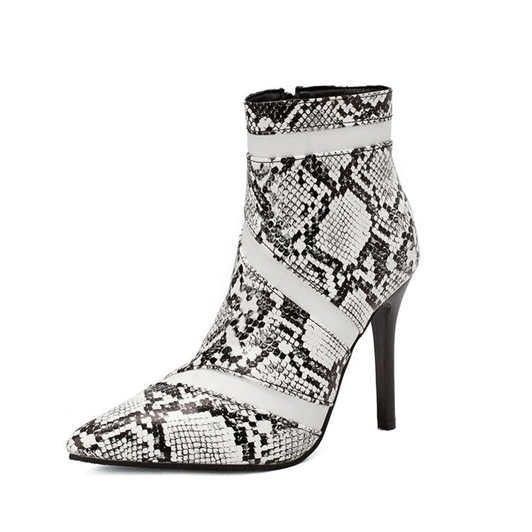 Bottes à talon aiguille color block pour femme - Bottines à talon haut et bout pointu