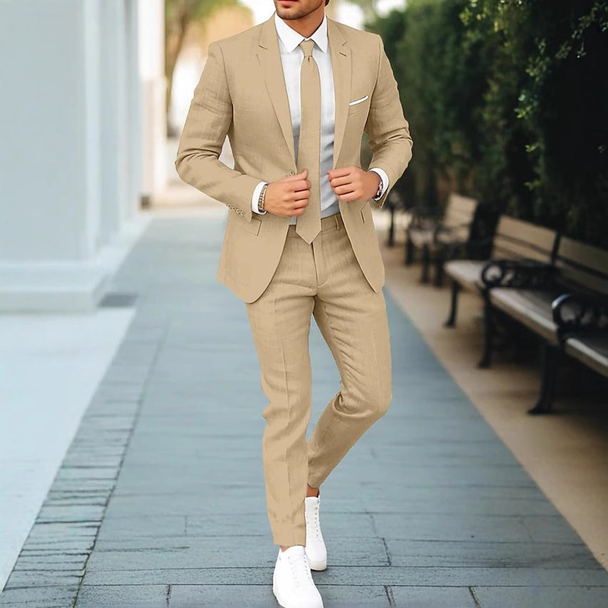 Men's Linen Single-Breasted Suit Jacket and Pants