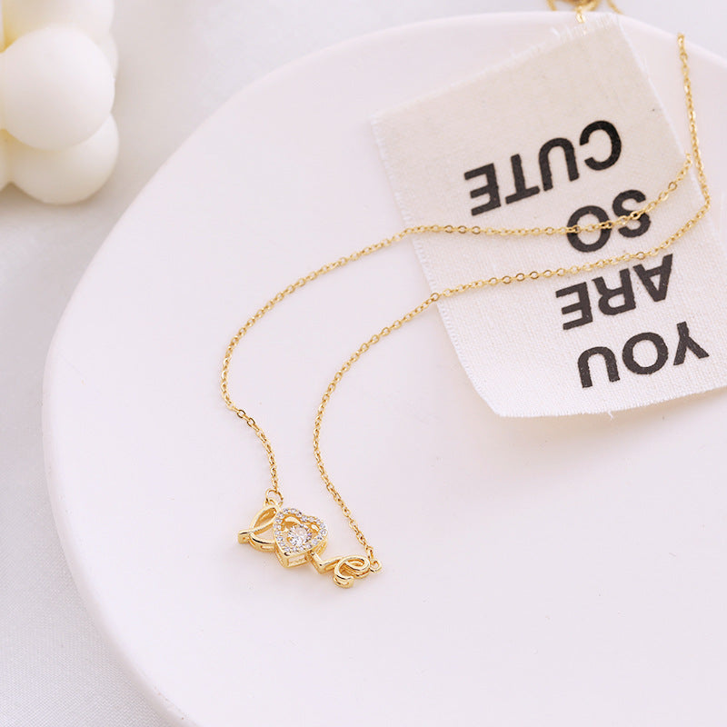 Love Heart Clavicle Necklace - Titanium Steel Chain