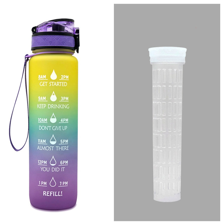 Water Bottle  1L with Time Marker - Leakproof Sports Bottle with Bounce Cover
