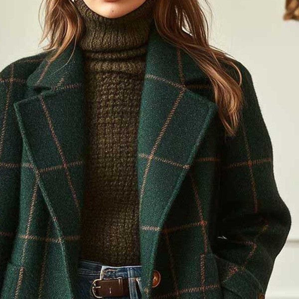 Women's Plaid Mid-Length Lapel Jacket - Plus Size
