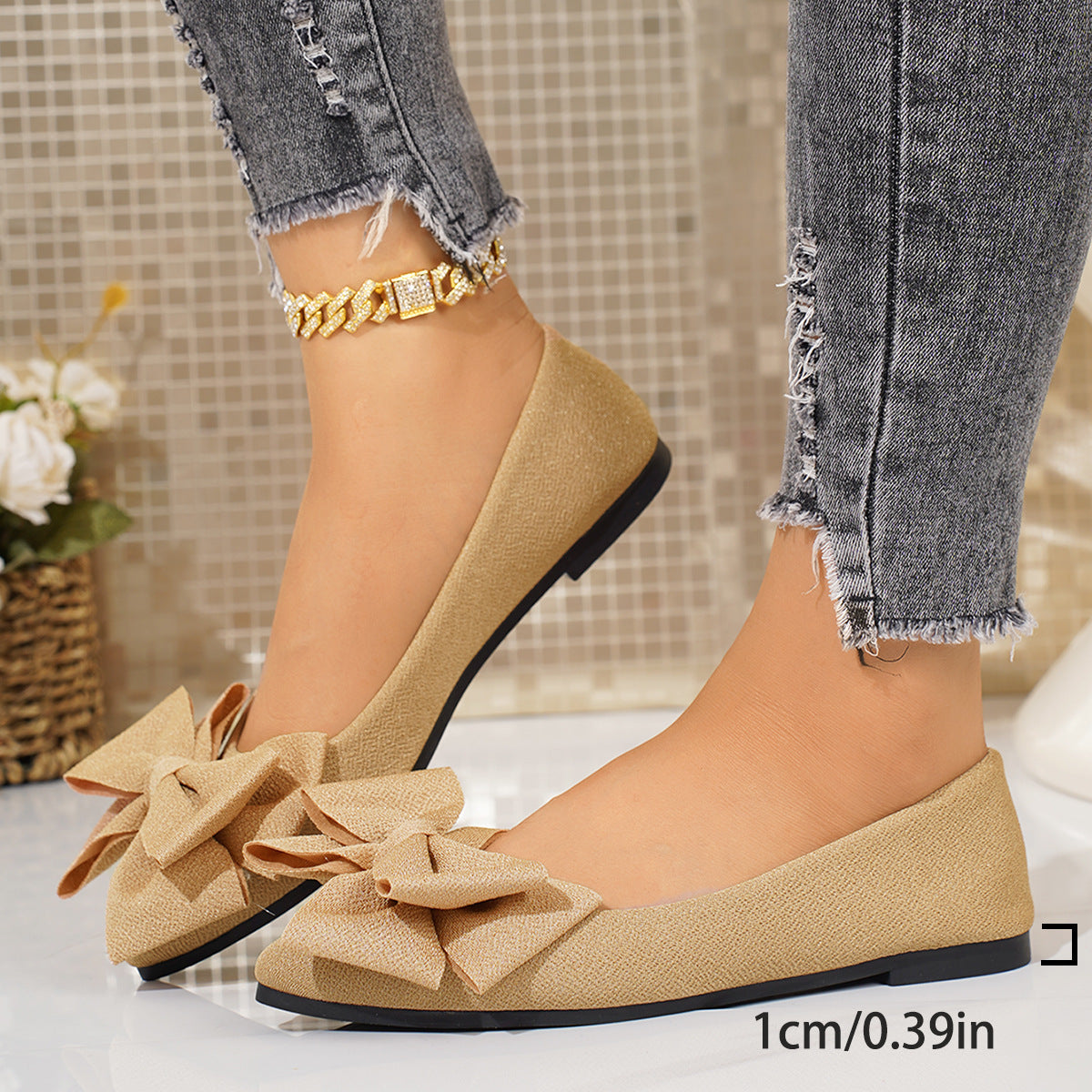 Women's Pointed Toe Slip-On Shoes with Bow Detail