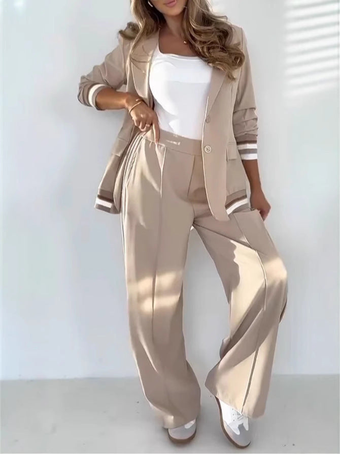 Women's 2-Piece Blazer & Wide Leg Trousers Set - Office Suit