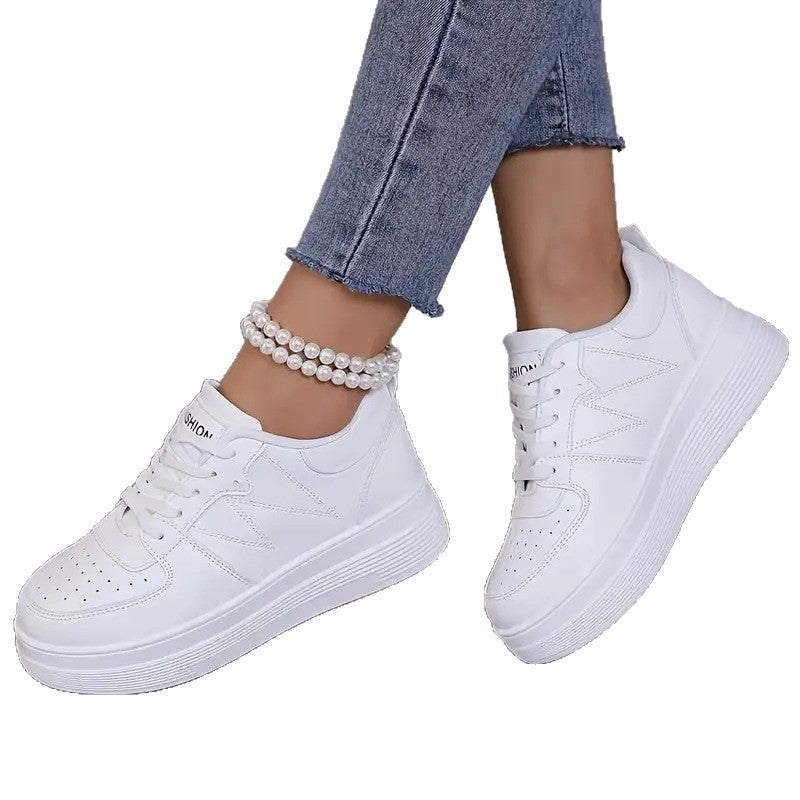 Women's White Platform Sneakers - Chunky Sole Elevator Trainers for Height & Style