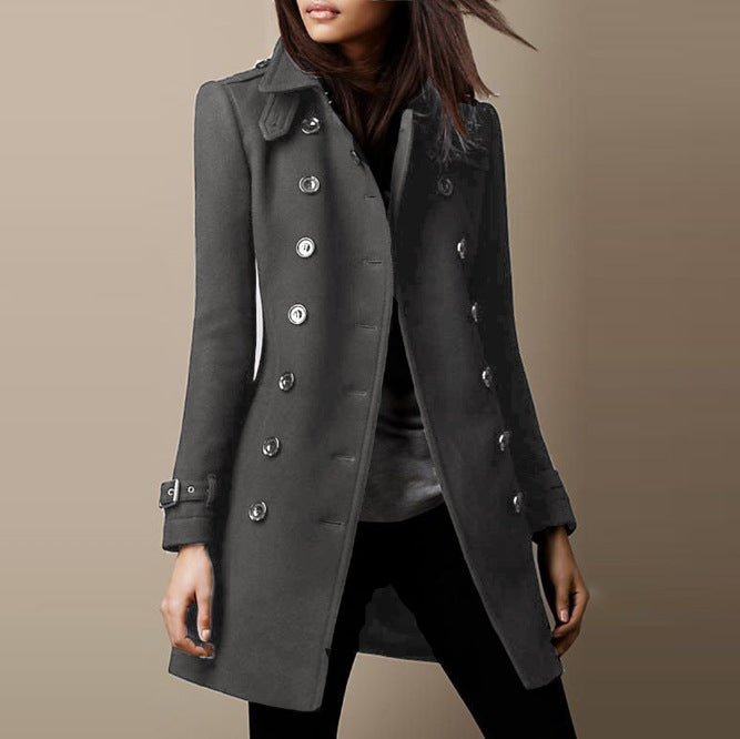 Women's Double-Breasted Wool Overcoat - Lined Lapel Coat with Pockets
