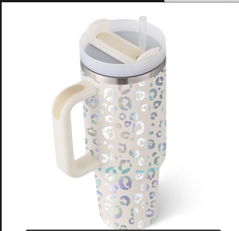40oz Insulated Stainless Steel Tumbler with Handle & Straw - Spill-Proof Travel Mug
