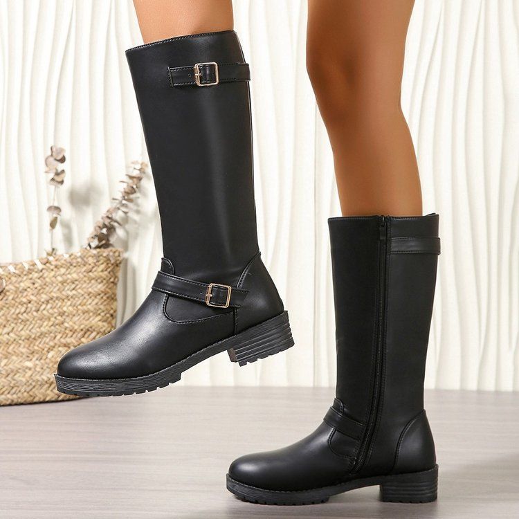 Bottes hautes à petits talons avec fermetures éclair