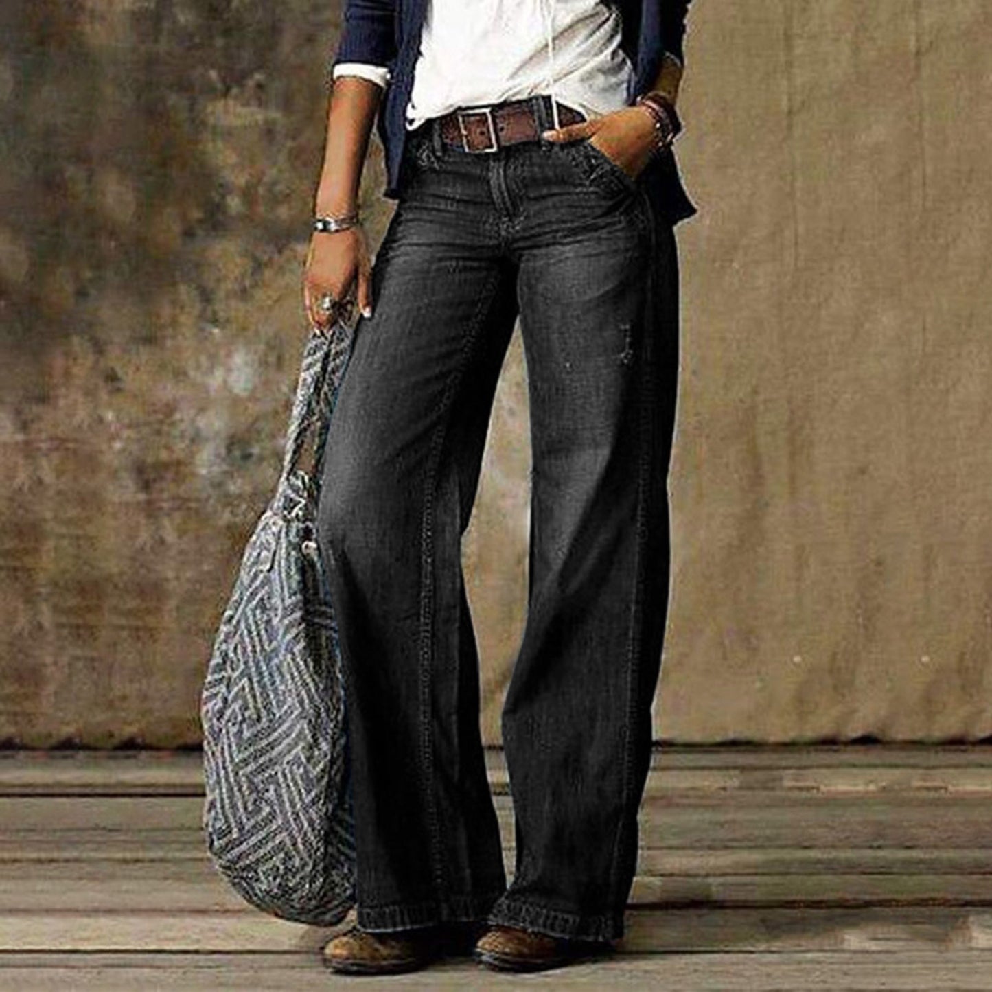 Jeans droits pour femme avec poches