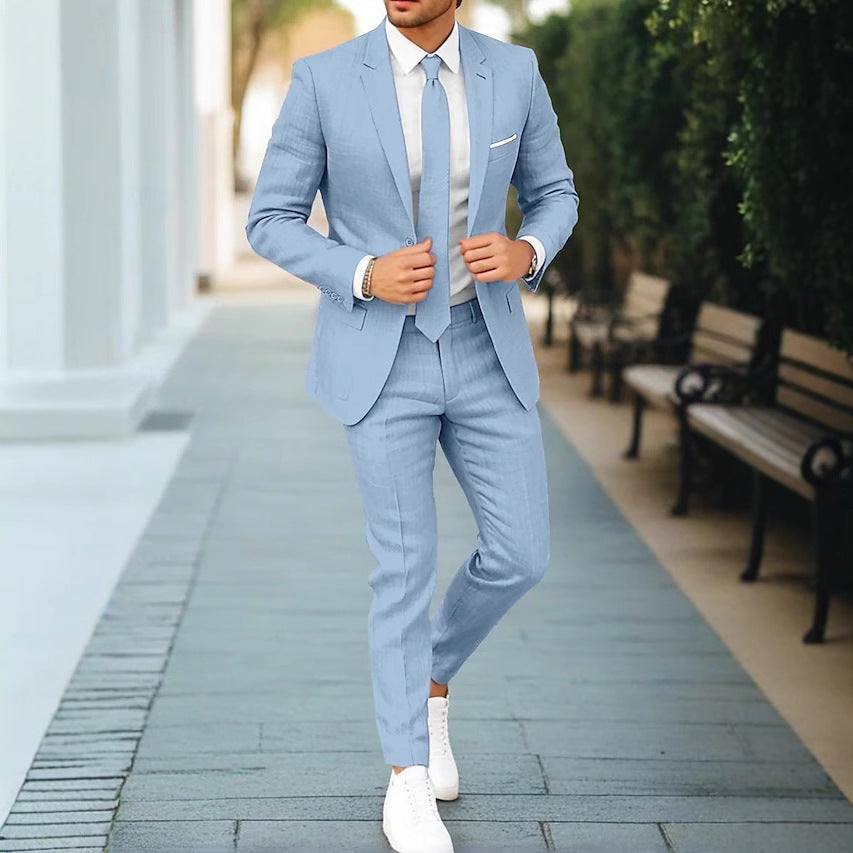 Men's Linen Single-Breasted Suit Jacket and Pants