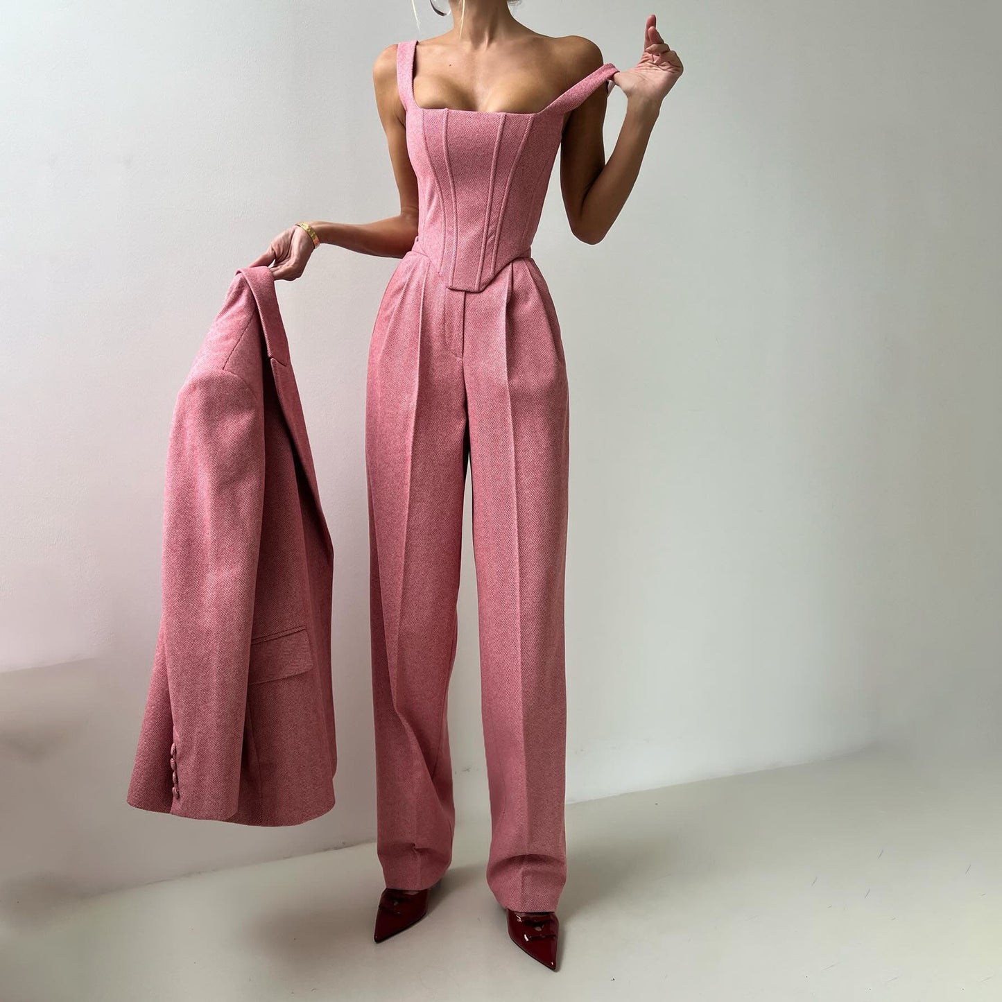 Women's Fishbone Pattern Tailored Suit