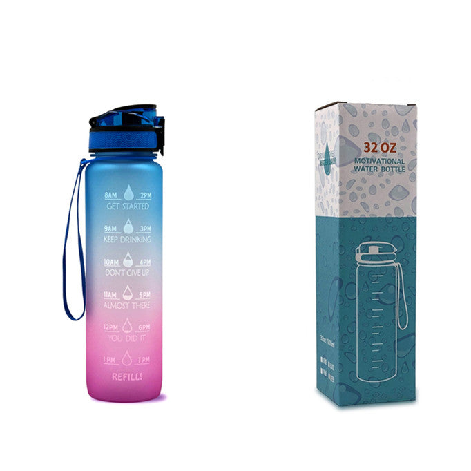 Water Bottle  1L with Time Marker - Leakproof Sports Bottle with Bounce Cover