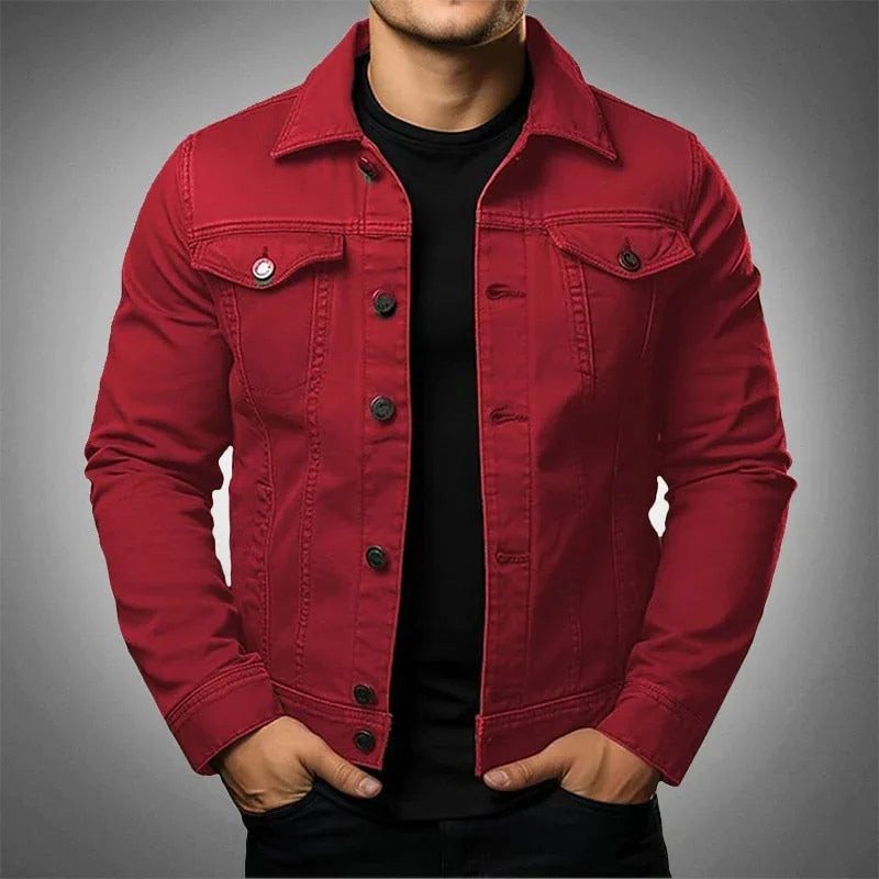 Solid Color Denim Utility Jacket - Men's Heavyweight Coat