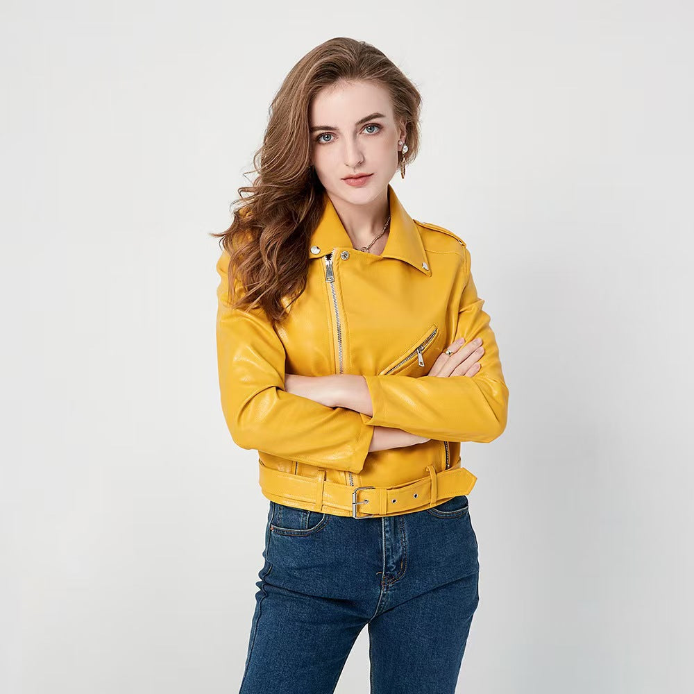 Blouson de motard zippé ajusté délavé pour femme