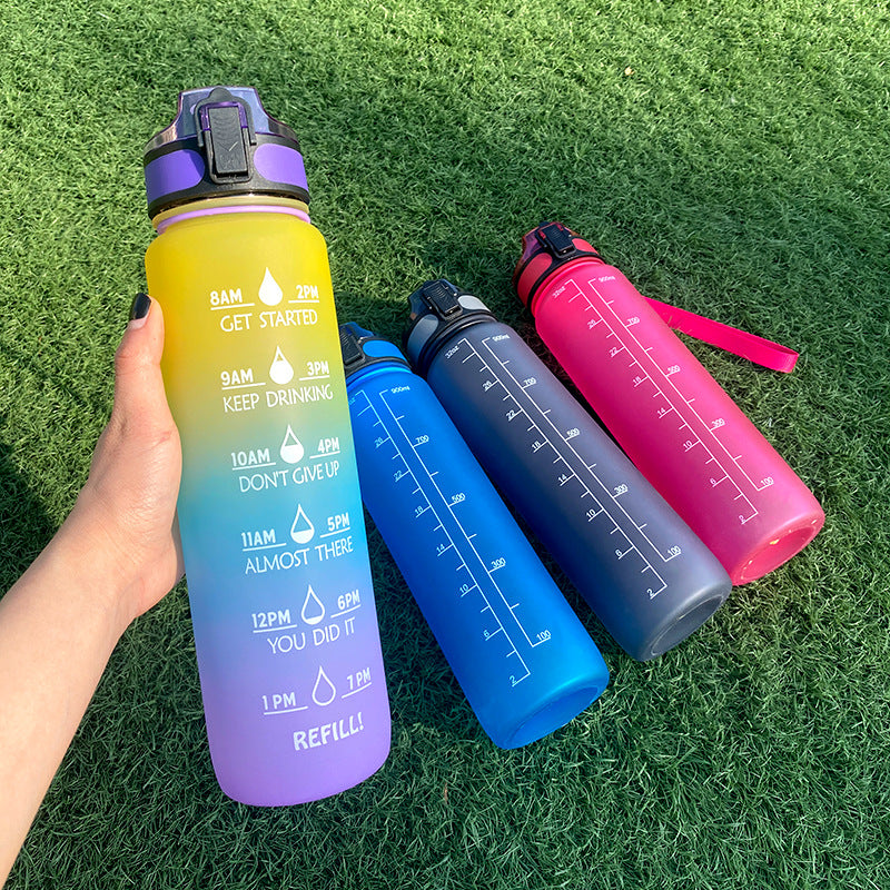Water Bottle  1L with Time Marker - Leakproof Sports Bottle with Bounce Cover