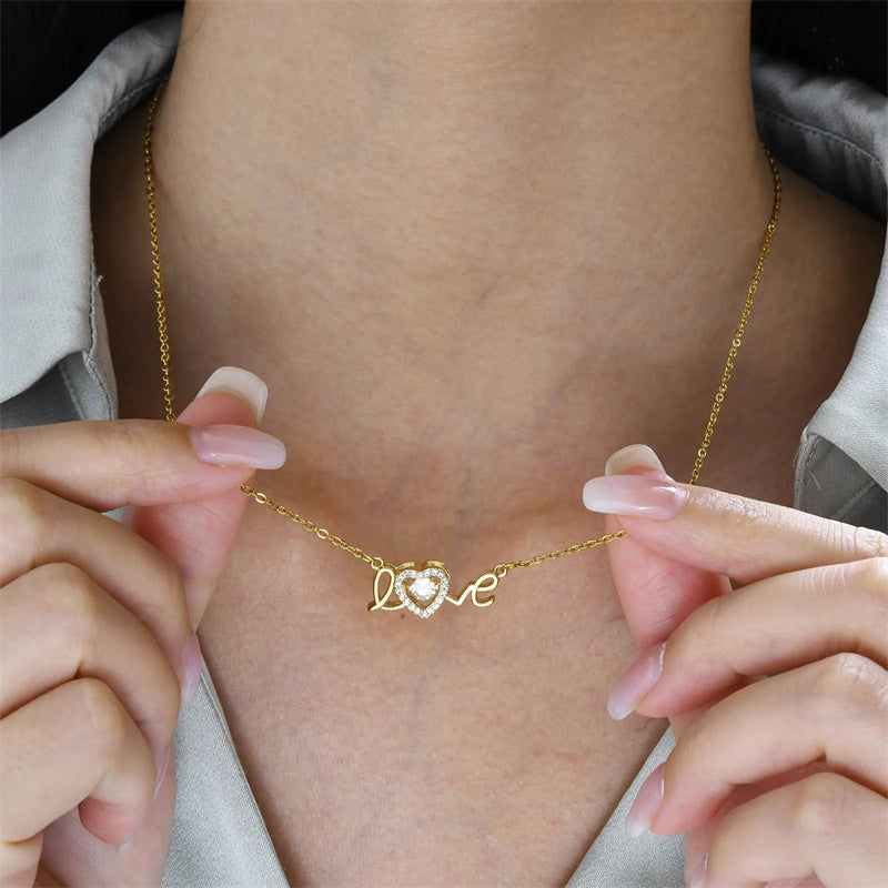 Love Heart Clavicle Necklace - Titanium Steel Chain