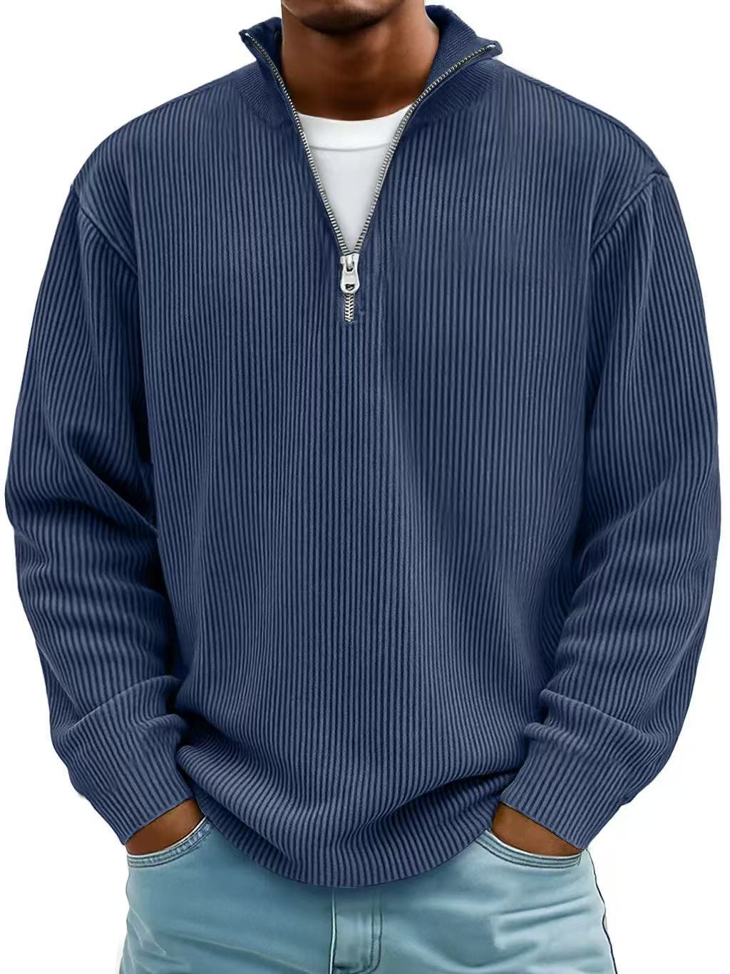 Men's Corduroy Zip Stand Collar Sweatshirt