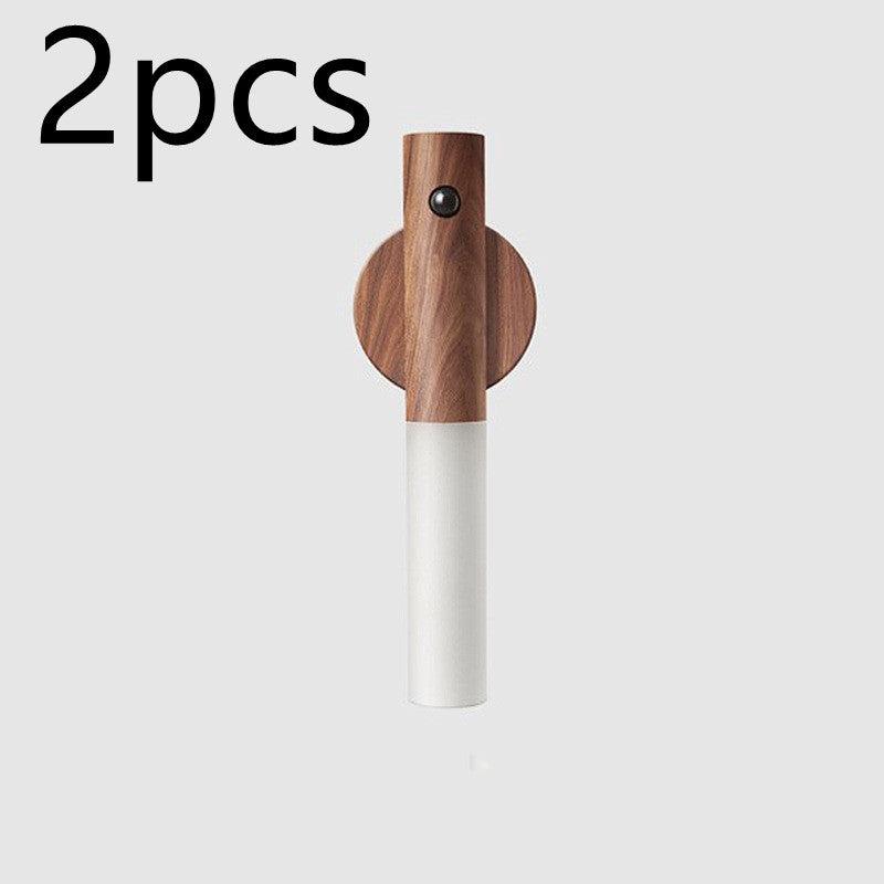 Magnetic Wooden LED Night Light with Motion Sensor - USB Rechargeable Wall Light