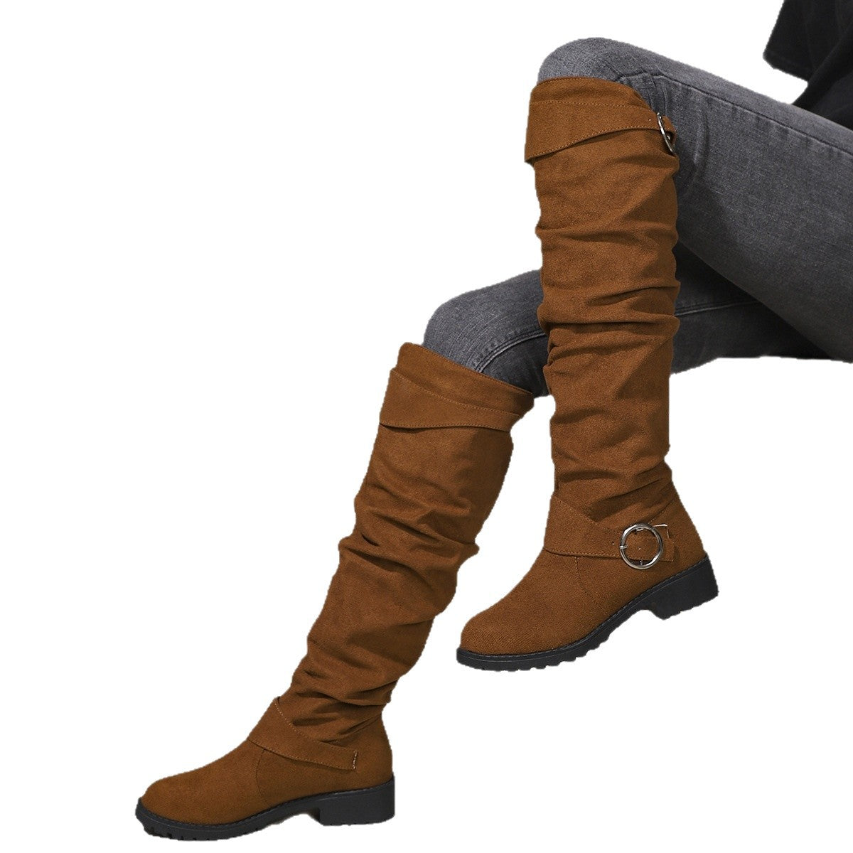 Winter Pleated Buckle High-top  Fashion Boots