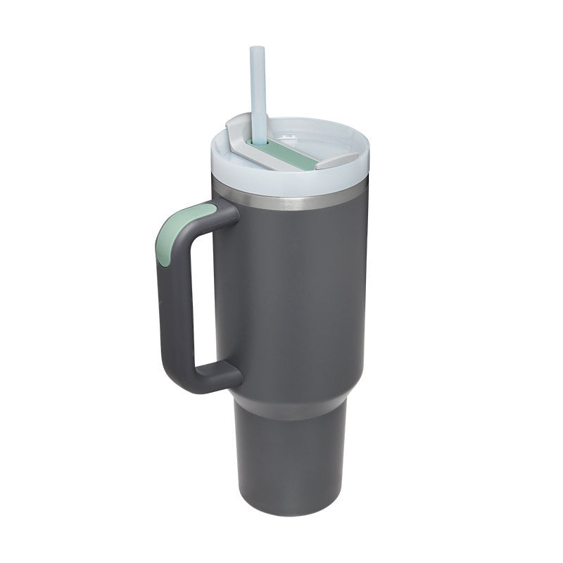 40oz Insulated Stainless Steel Tumbler with Handle & Straw - Spill-Proof Travel Mug