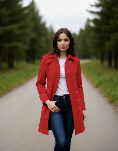 Women's Double-Breasted Wool Overcoat - Lined Lapel Coat with Pockets