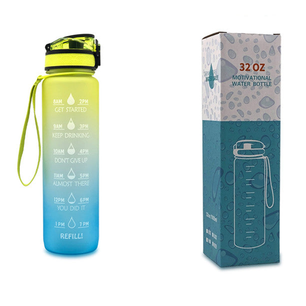 Water Bottle  1L with Time Marker - Leakproof Sports Bottle with Bounce Cover