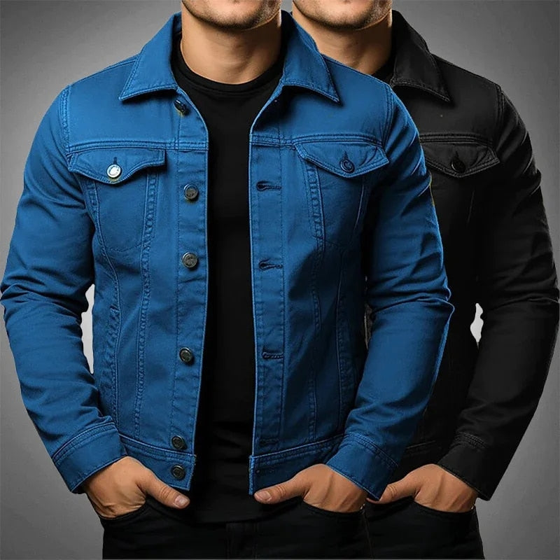 Solid Color Denim Utility Jacket - Men's Heavyweight Coat
