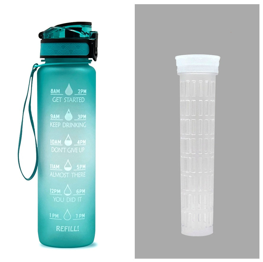 Water Bottle  1L with Time Marker - Leakproof Sports Bottle with Bounce Cover