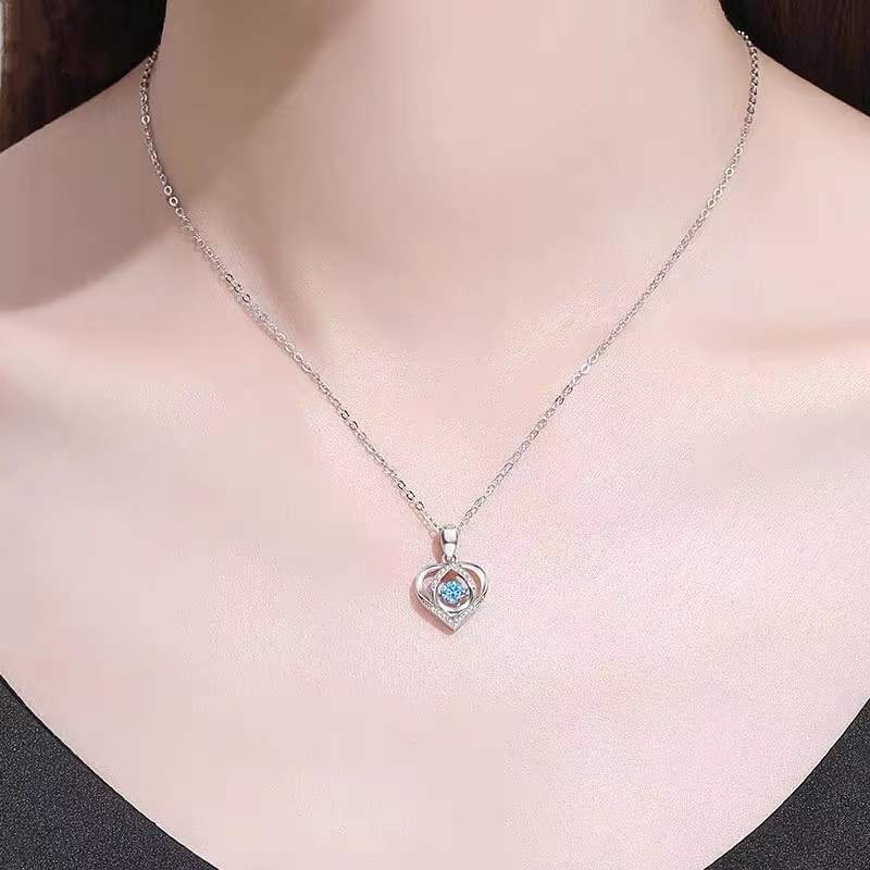 Beating Heart Necklace - S925 Sterling Silver with Rhinestones