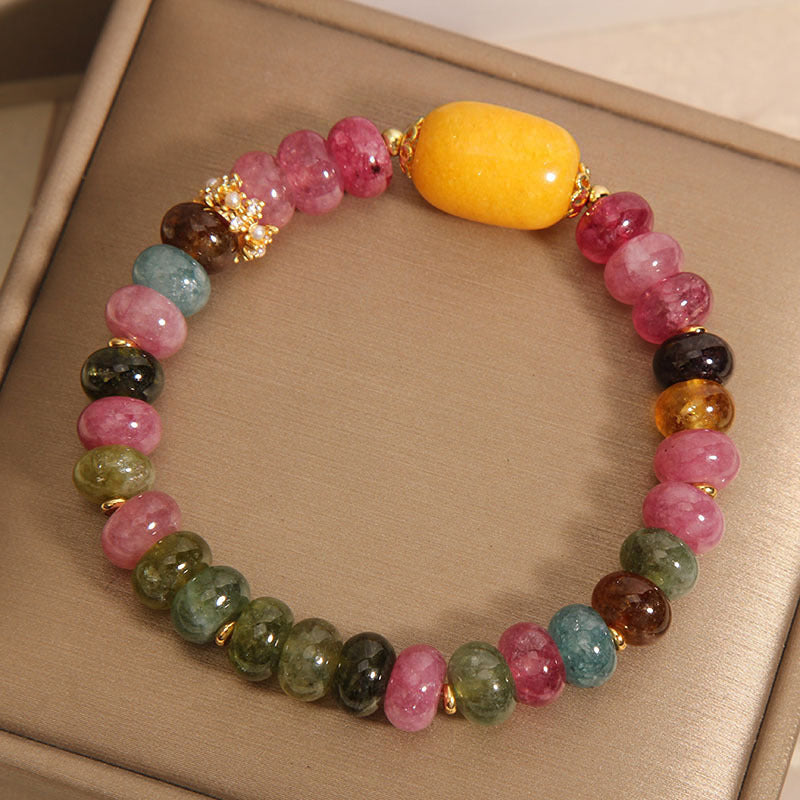 Rainbow Tourmaline & Yellow Jade Gemstone Bracelet - Women's Crystal Jewelry