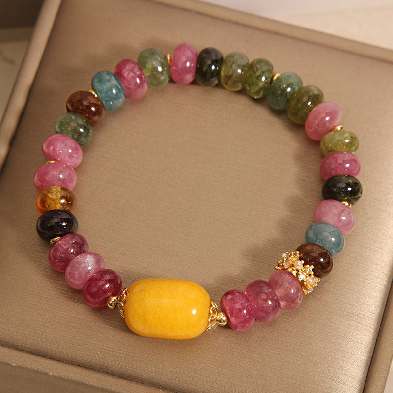 Rainbow Tourmaline & Yellow Jade Gemstone Bracelet - Women's Crystal Jewelry