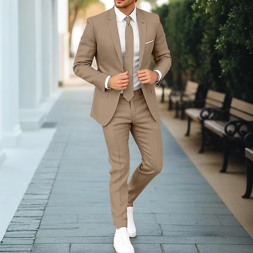 Men's Linen Single-Breasted Suit Jacket and Pants