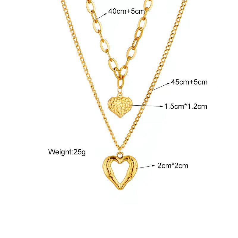 Angel Wings Double Heart Necklace - Titanium Steel Pendant
