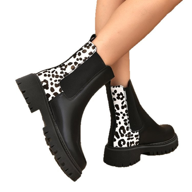 Bottes décontractées tout-aller à bout rond, talon épais et patchwork