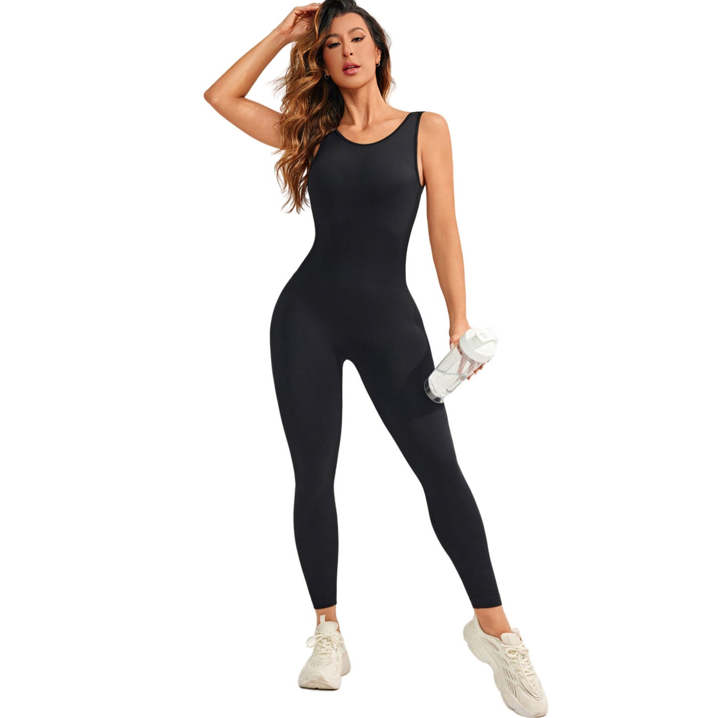 Seamless V-Neck Yoga Jumpsuit - Butt Lifting & Back Slimming