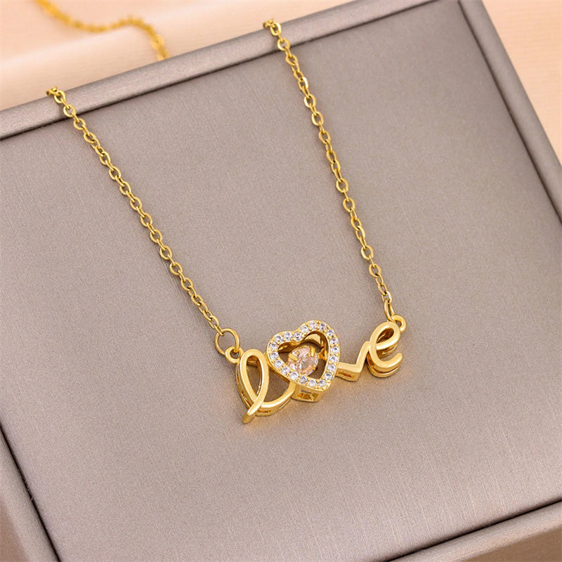 Love Heart Clavicle Necklace - Titanium Steel Chain