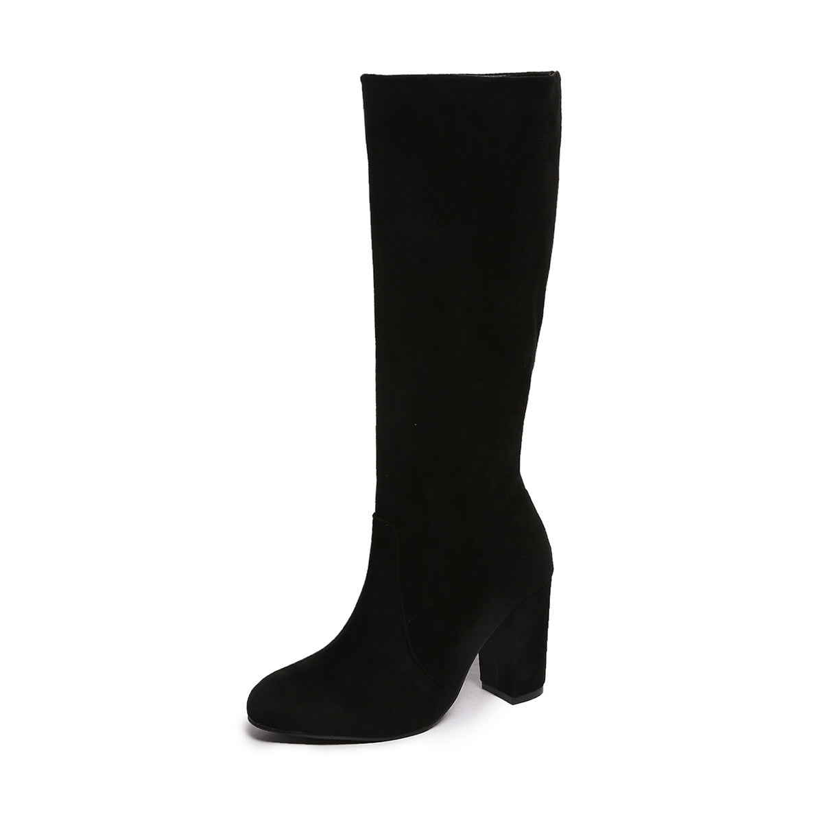 High Thick Heel Suede Pleated Pointed Toe  Sleeve Boots
