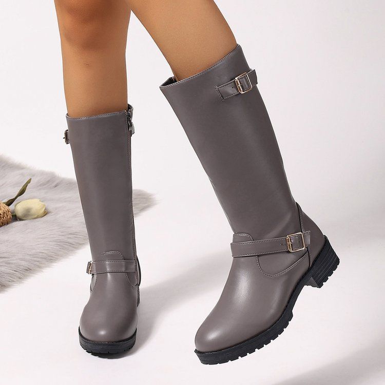 Bottes hautes à petits talons avec fermetures éclair